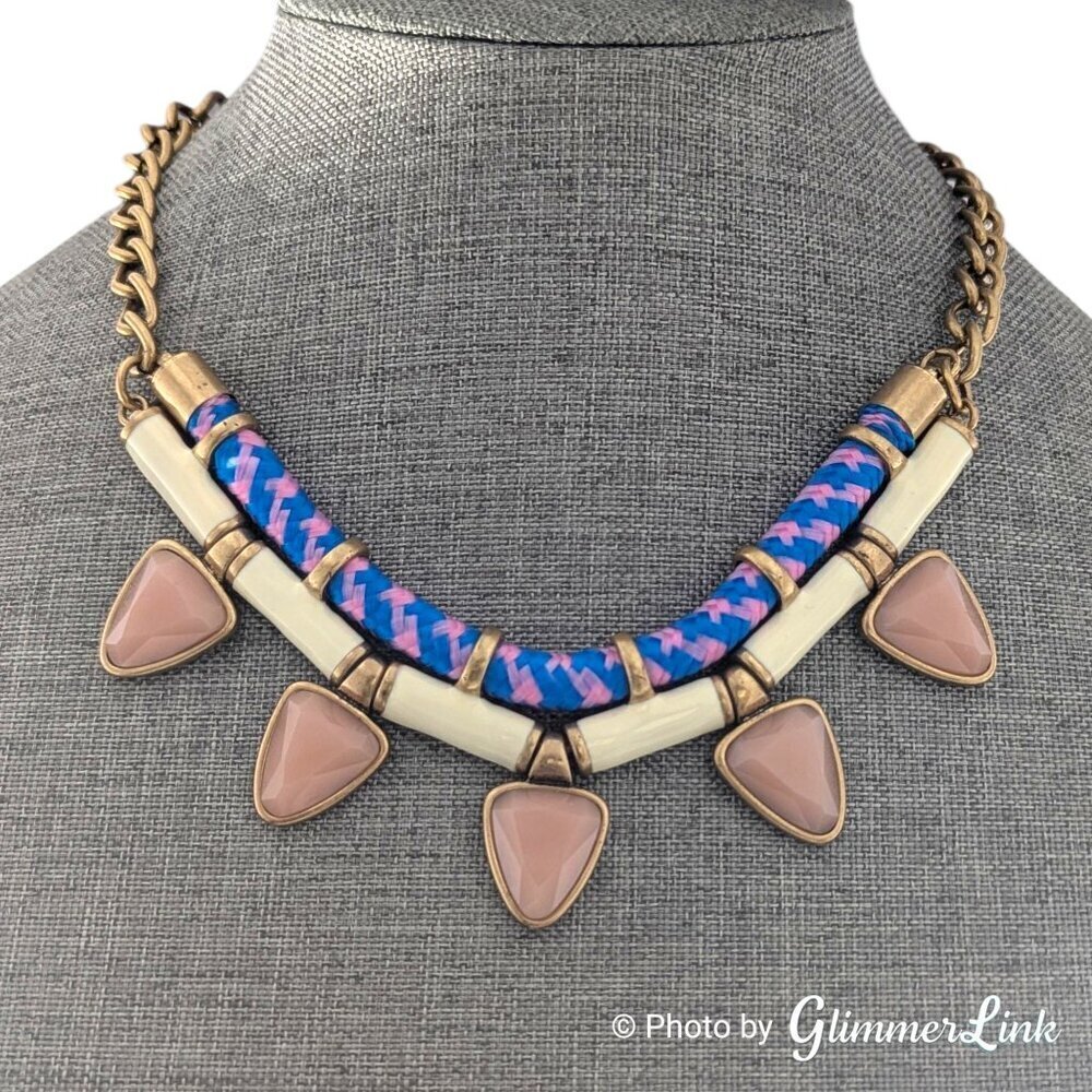 J.Crew Maximalist Statement Necklace – Gold Tone with Braided Cord & Resin Drops - Picture 3 of 13